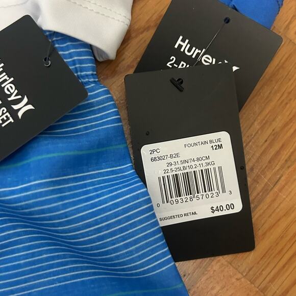 Hurley Blue and White Rashguard Swim Set 12 Month - Picture 2 of 5